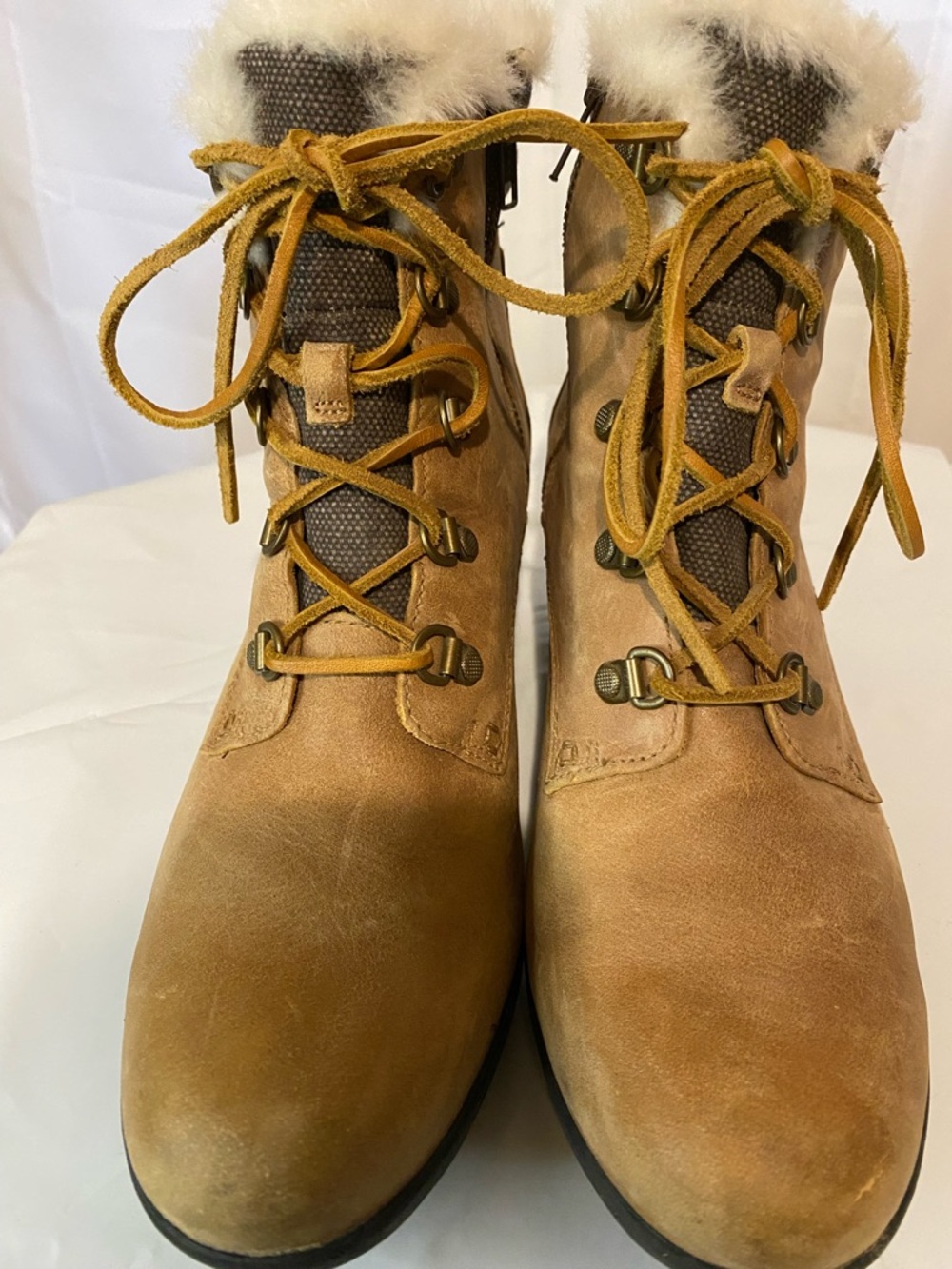 Sperry Chestnut Suede Fur-Trim Lace-Up Moto Boots